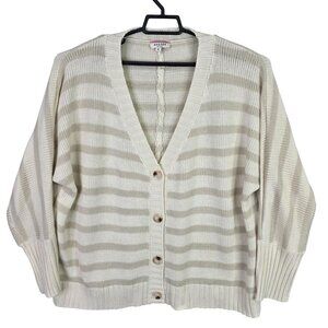 Womens Andrée Beige Ivory Striped Button-Front Cardigan Sweater Acrylic Knit 1X